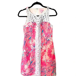 Lilly Pulitzer Women's Tana Shift Dress in Pink Floral White Soutache Sz 00 GUC